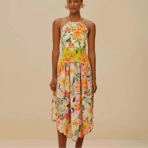 FARM Rio Halter Floral Midi Dress Size S NWT